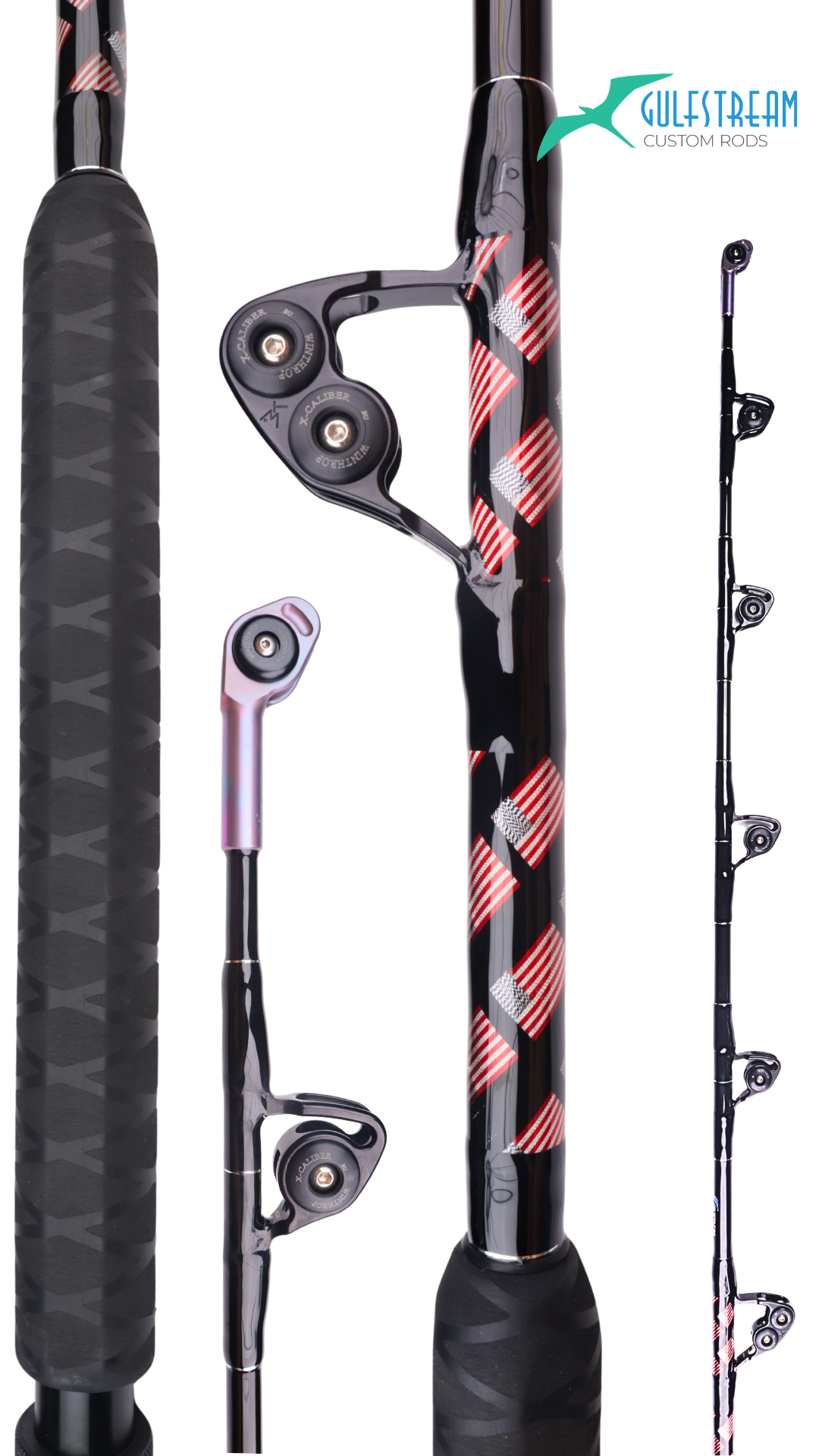 Gloss black custom roller rod with American flag graphics